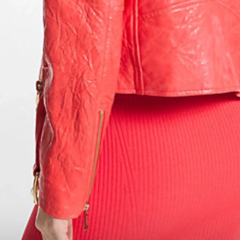 Crinkled Leather Moto Jacket from Micheal Kors